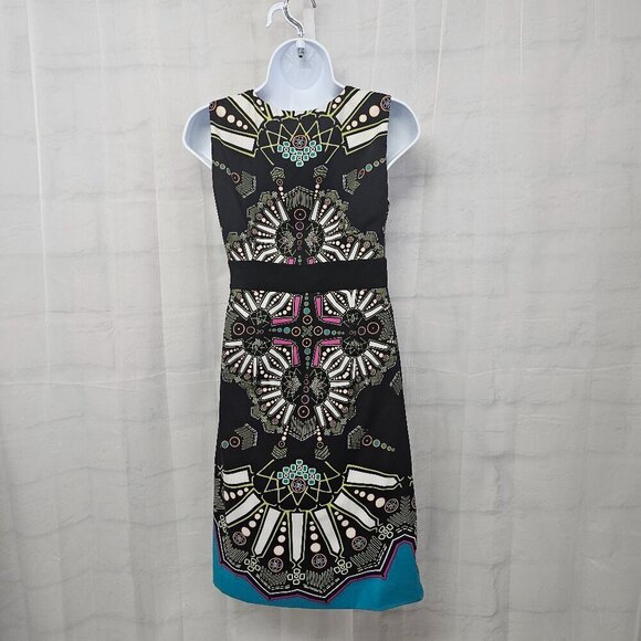 Nicole Miller Black Blue Sleeveless Dress Boho Retro Art Deco Retro 4 - Picture 5 of 11
